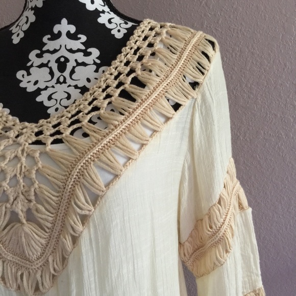 Ya Los Angeles Crochet Boho Festival Poncho Top L - Picture 3 of 9